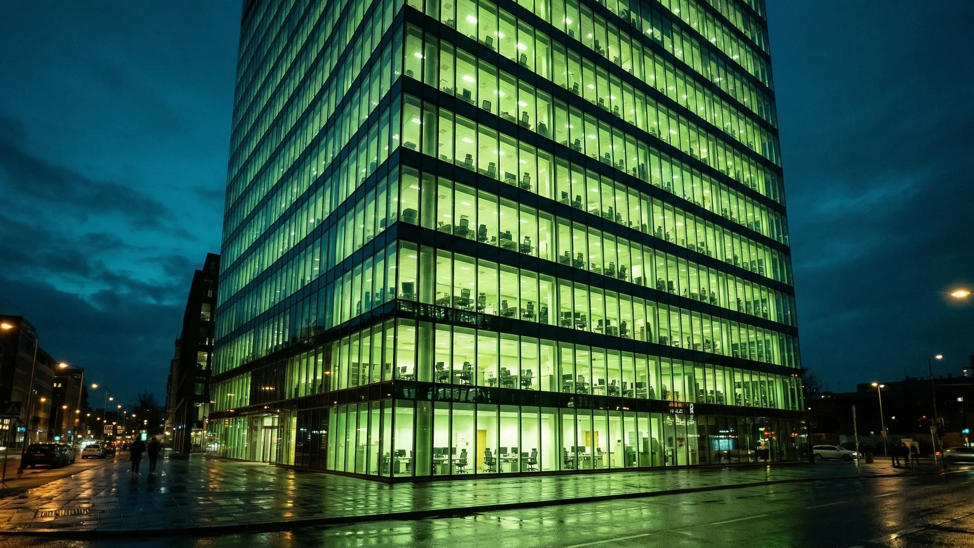 Beleuchtetes Gebäude – sichere KI-Governance