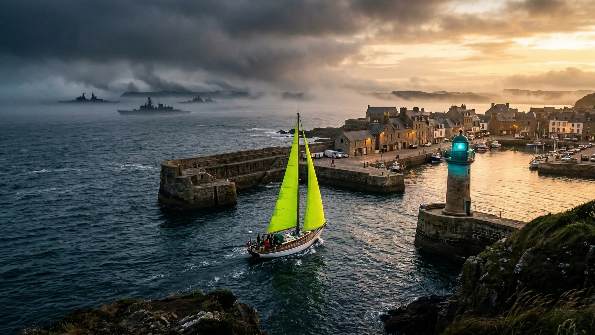 Segelboot mit grünem Segel – Silbury als Lotse